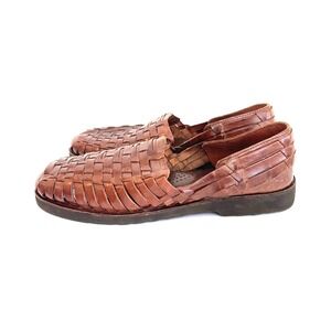 Sunsteps Mens 10.5 Brown Woven Leather Huarache Fisherman Sandals Slip On Shoes
